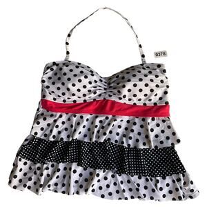 CatalinaTankini Top w Adjustable Back Tie,Black & White Potka Dots,size M (8-10)